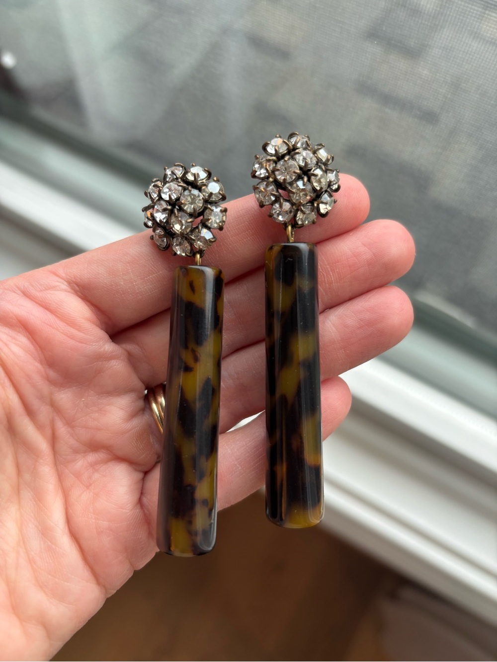 J.Crew Tortoiseshell crystal cluster drop earrings